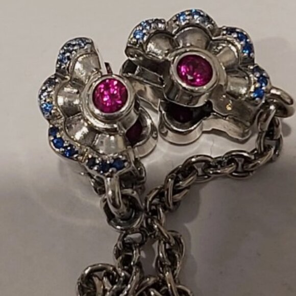 Auth PANDORA SS *CHINA EXCLUSIVE* Blue & Pink Fan Safety Chain Clip 798163SRUMX - Picture 3 of 11